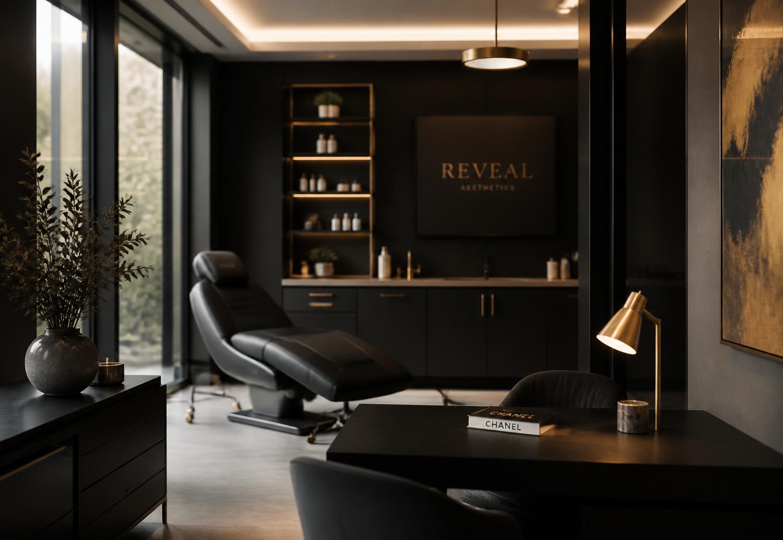 Interior de una clínica estética premium con iluminación cálida